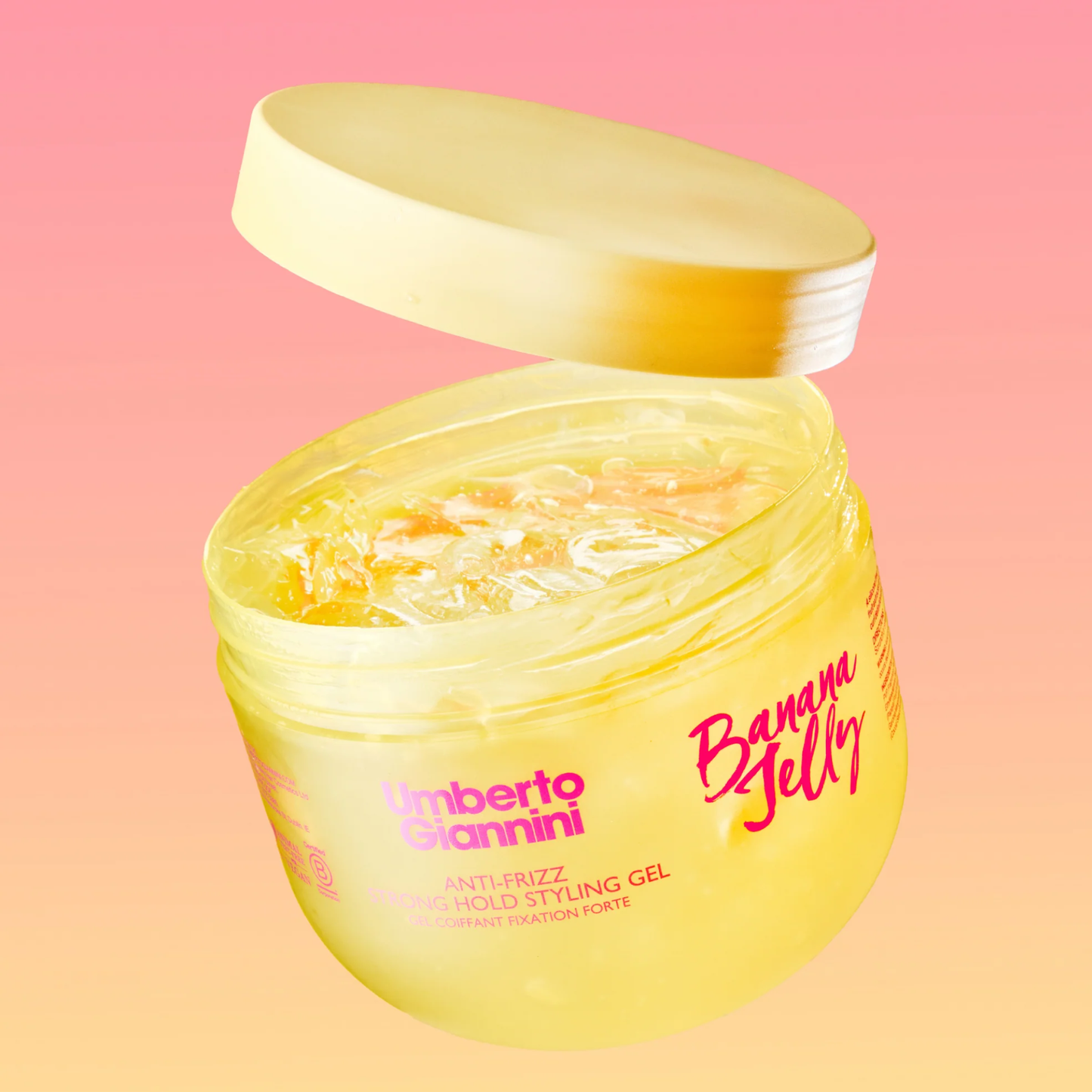 Umberto Giannini Banana Jelly Styling Gel 475ml open zodat je de inhoud kan zien