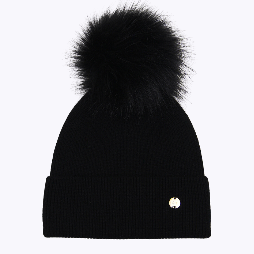 Mit Satin gefütterter Hut in Schwarz mit Bommel