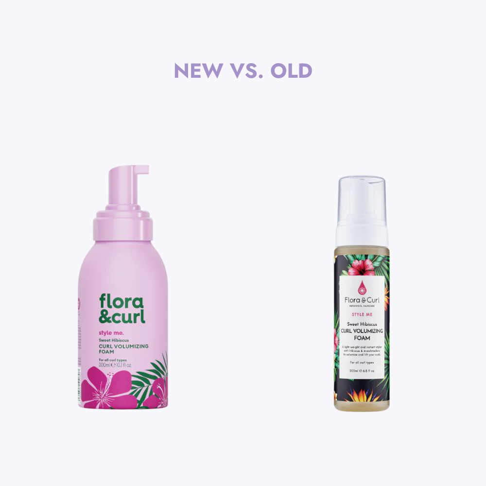 Flora & Curl Sweet Hibiscus Curl Volumizing Foam oude en nieuwe verpakking