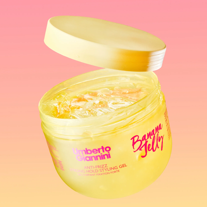 Umberto Giannini Banana Jelly Styling Gel 475ml open zodat je de inhoud kan zien