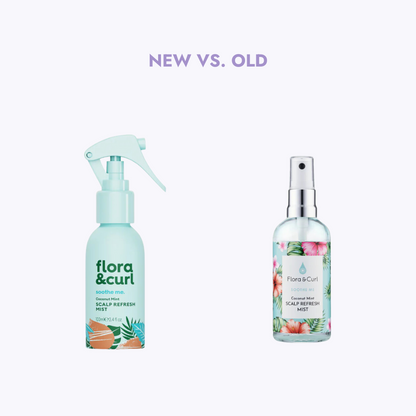 nieuw en oude verpakking van de flora and curl mint scalp refresh